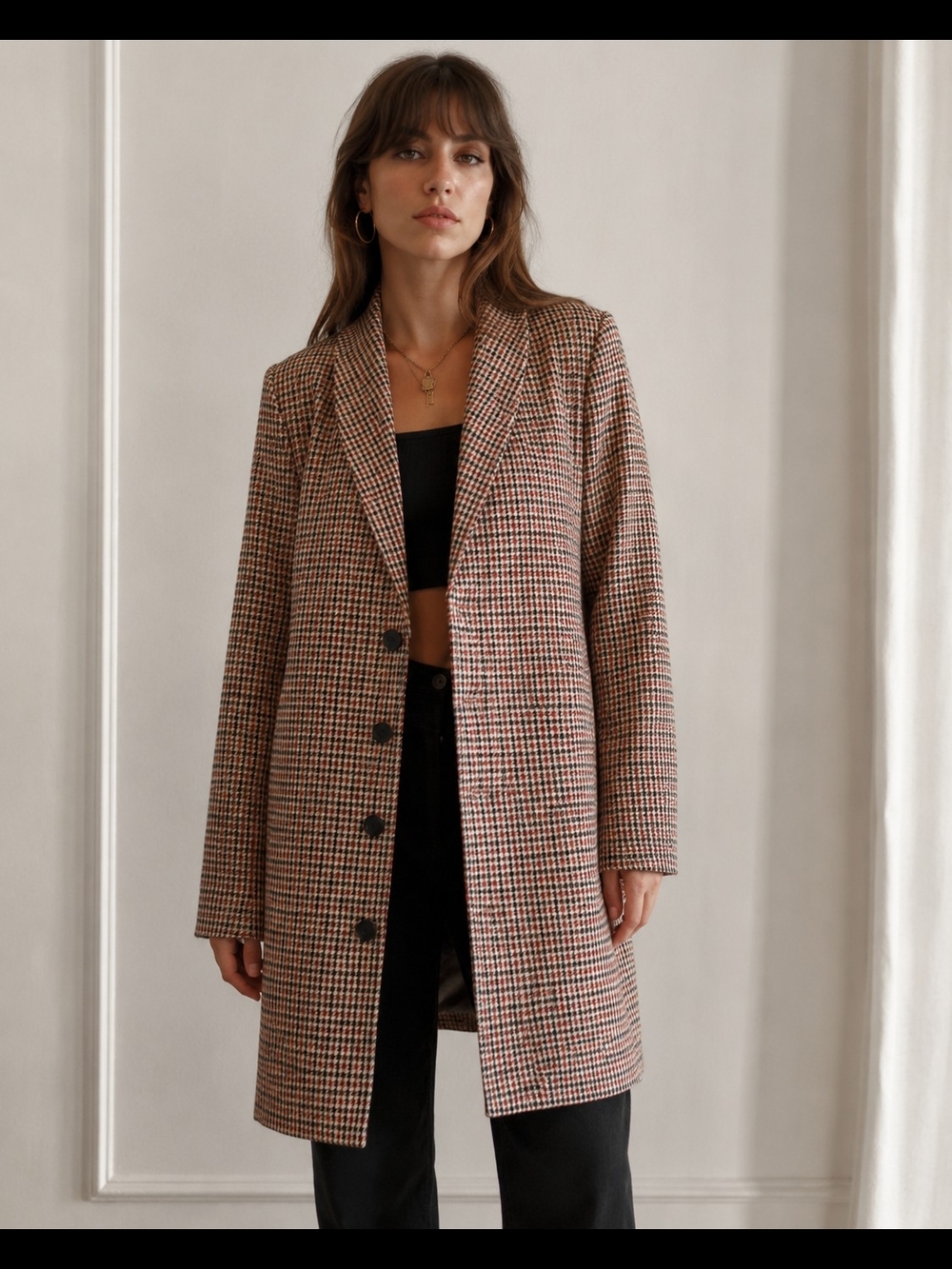 🤎 VERO MODA Plaid Longline Blazer | Size S|Like New